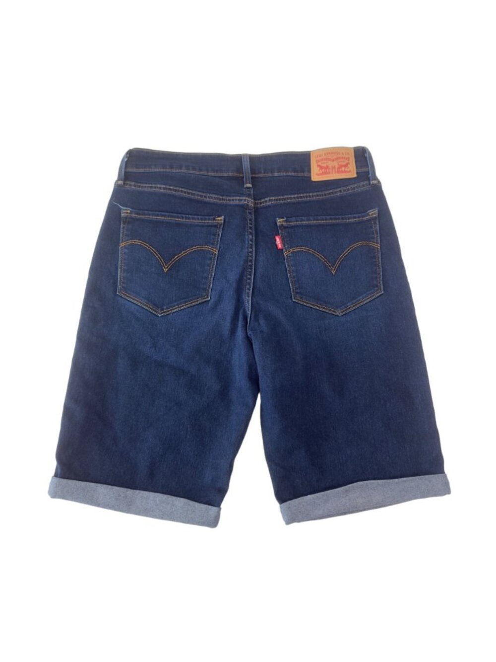Levi's Women's Denim Bermuda Shorts W28 Rolled Hem Dark Blue 10 In Inseam